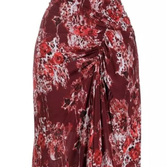 NWT 440.00 I R O Alise ruched printed crepe de chine midi skirt Size 38 Fits /6 - Picture 5 of 7